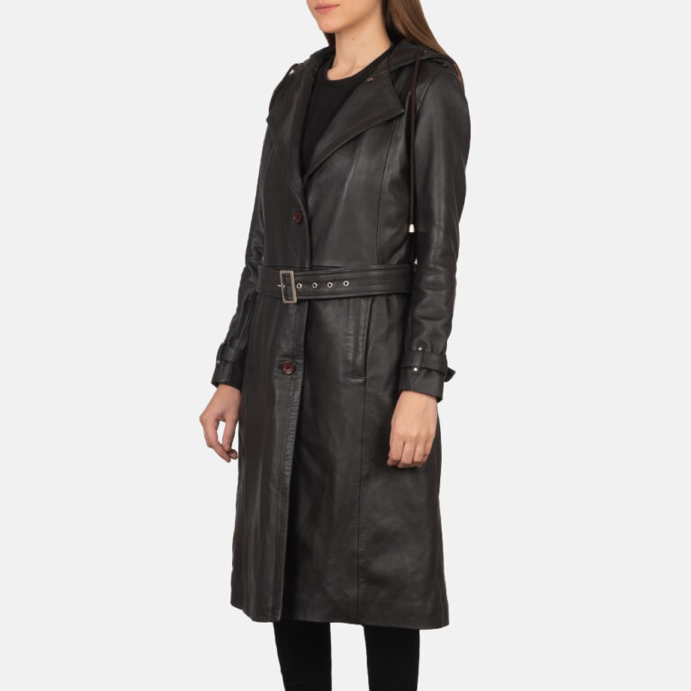 Womens Fixon Hooded Brown Trench Coat Side Pose-3-1659448474505